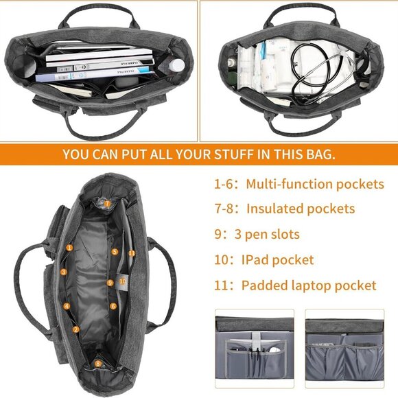 Laptop Tote Bag, Middle Size Computer Messenger Teacher Bag with 15.6'' Padded L - Picture 2 of 6